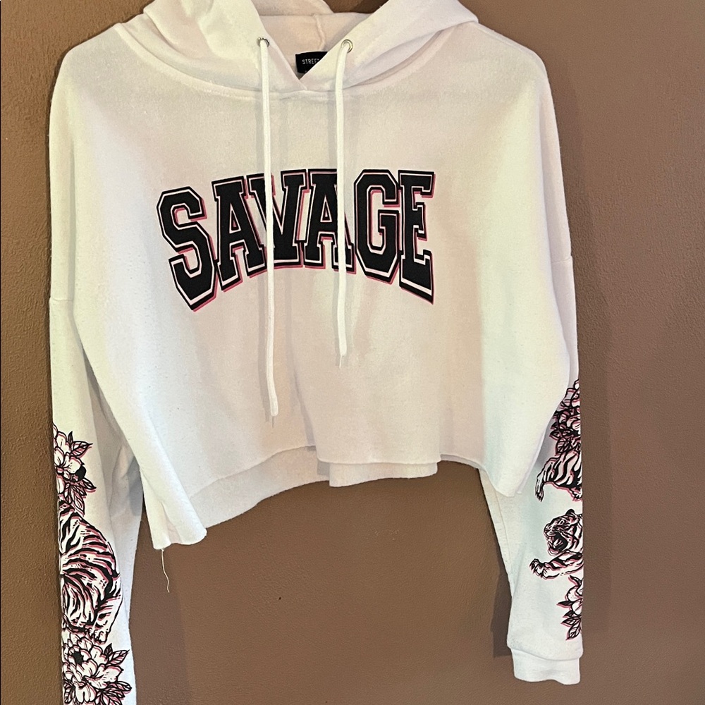 Streetwear Society White Hoodie with Floral Sleeves